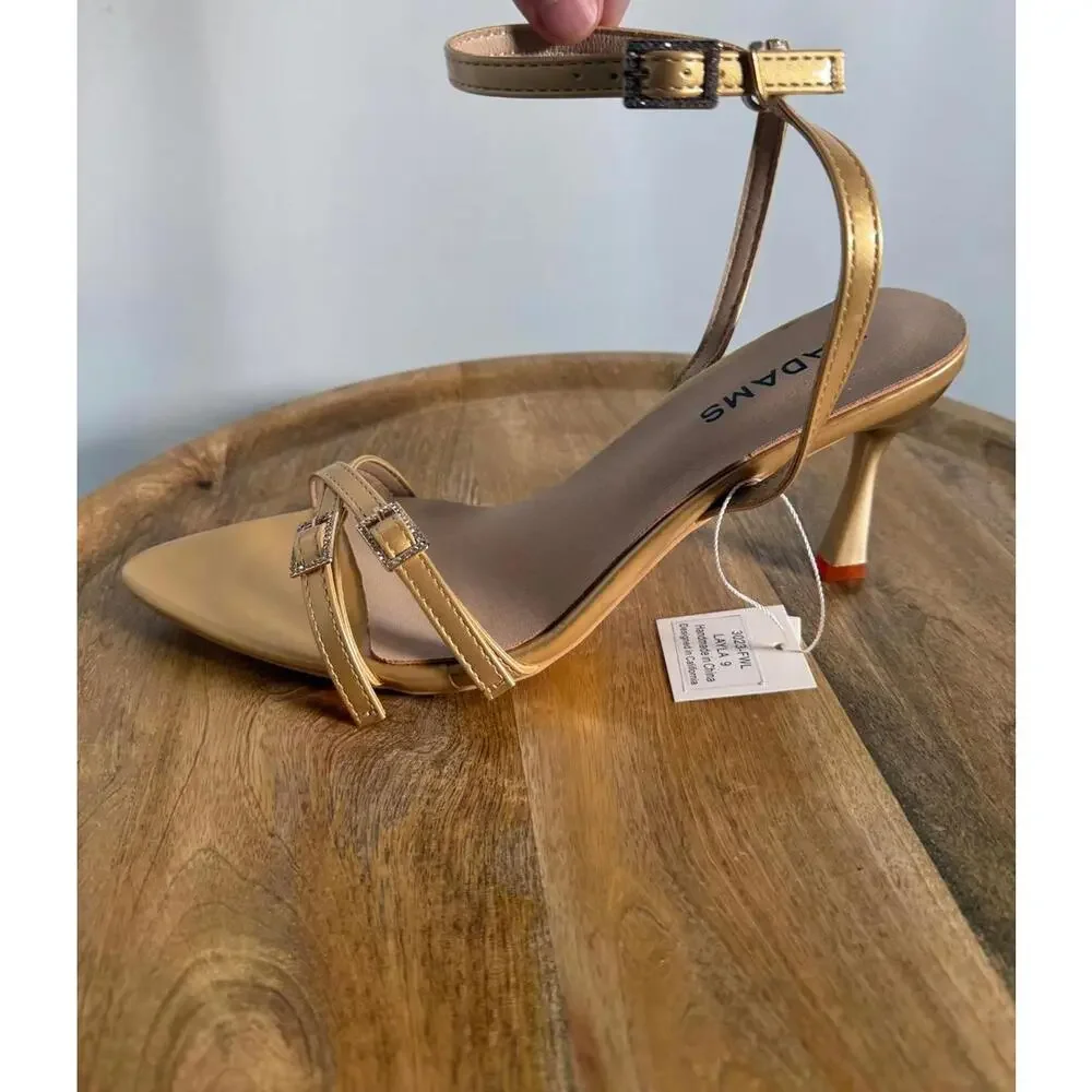 J.Adams Layla Gold PU Rhinestone Strap Heels Women's Size US 9 NWB - Picture 7 of 10